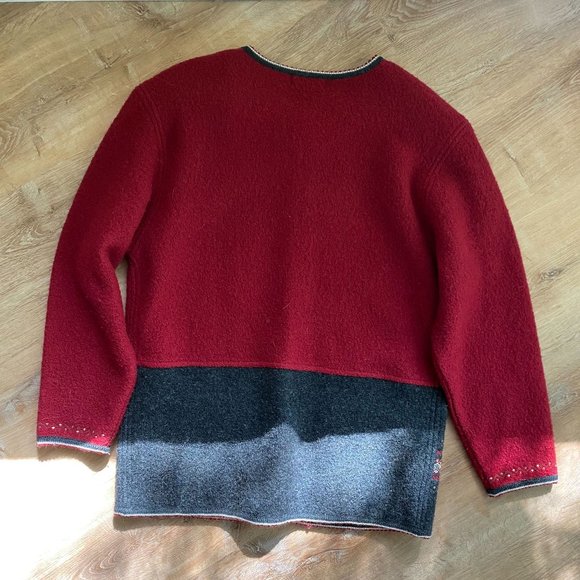 Lindor - Wool Cardigan with Shoulder Pads - Women's US L - Red & Black - Picture 3 of 4